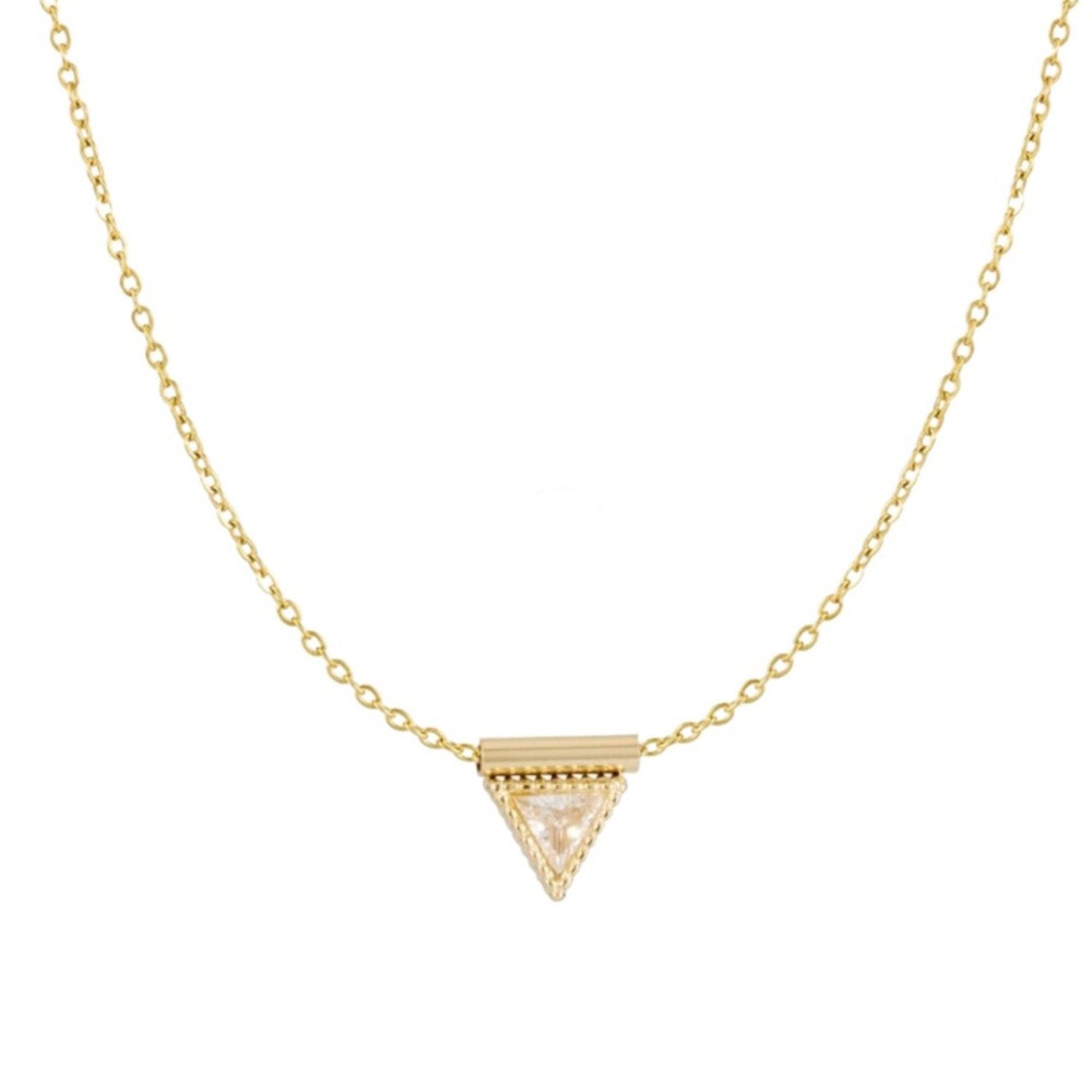 Gold trendy triangle CZ pendant necklace